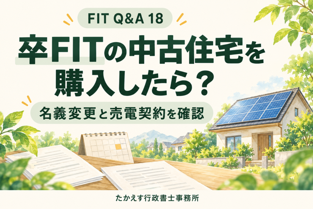卒FITの太陽光発電付き中古住宅について、満了日と契約資料を確認するイメージ